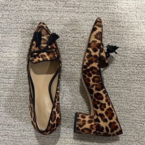 Ann Taylor Leopard Print Block Heel Tassel Loafers
